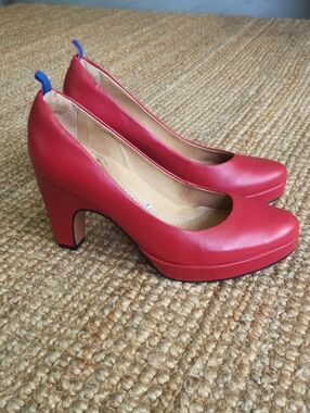 Dr. Liza red leather platform heels
